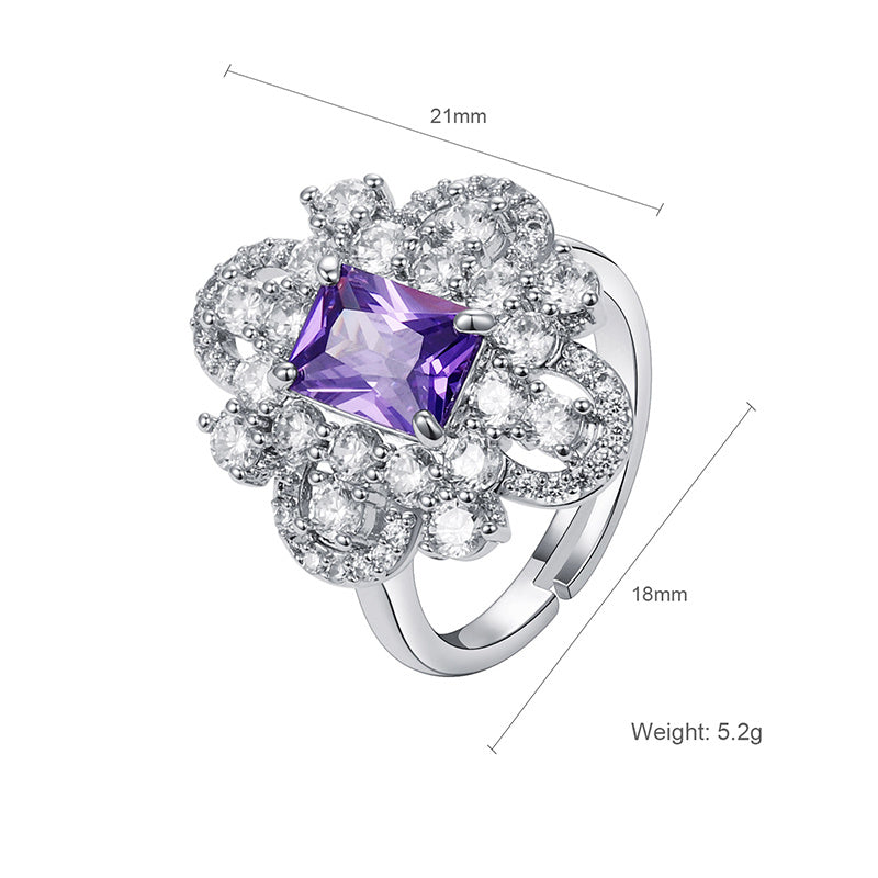 Womens Copper Ring with Color Zirconium Geometric Design Palladium White K Processing Noble Retro Fashion Ring Jewelry Gift For Her