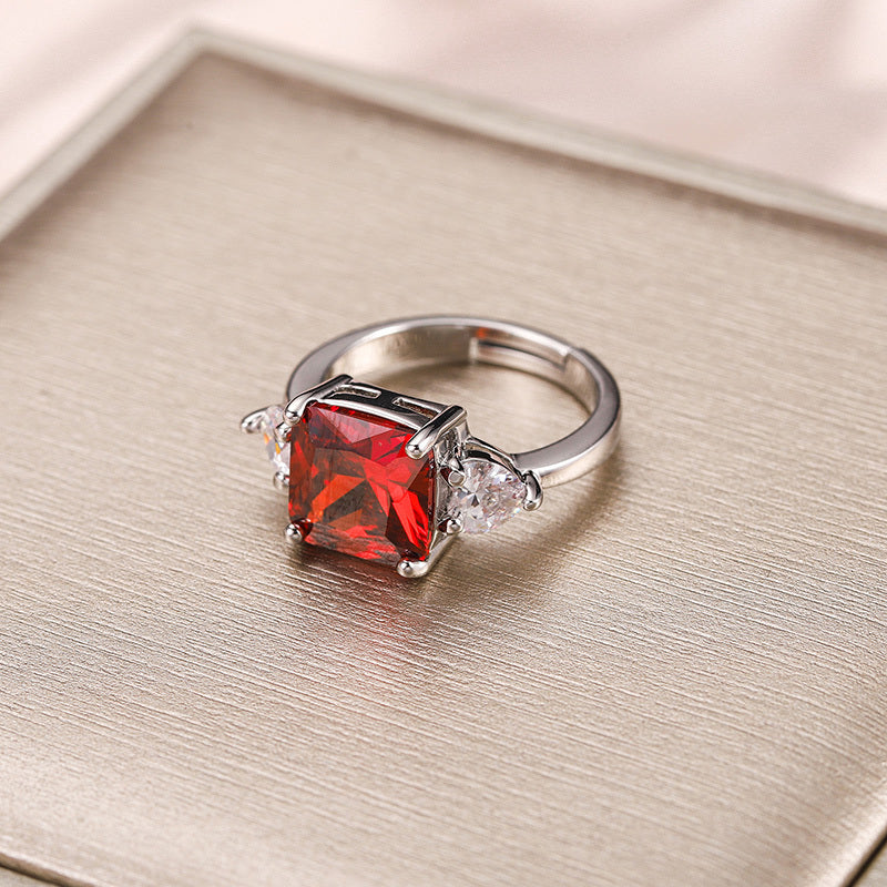 Copper Ring With Square Inlaid Zircon Accent Multicolor Jewelry For Women Gift For Her Fashion Jewelry For Her