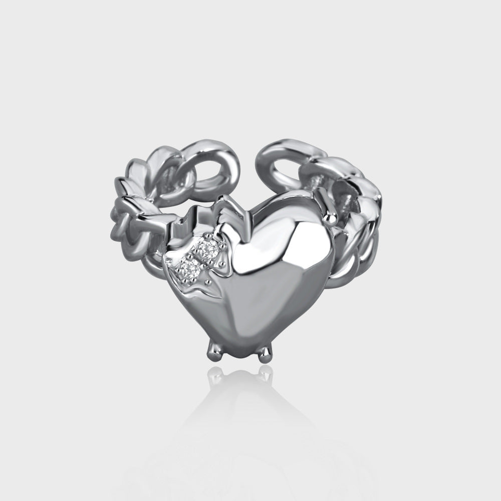 Unisex Zircon Ring Heart Design Copper Gold Plated Jewelry