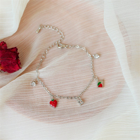 Womens Alloy Bracelet With Strawberry Design And Zircon Accent Korean Style Fashion Jewelry For Women Cute Now