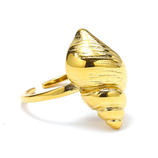 Womens Titanium Steel Ring Gold Spiral Conch Shell Ring Fashion Ring For Women Unique Design Ring Elegant Ring