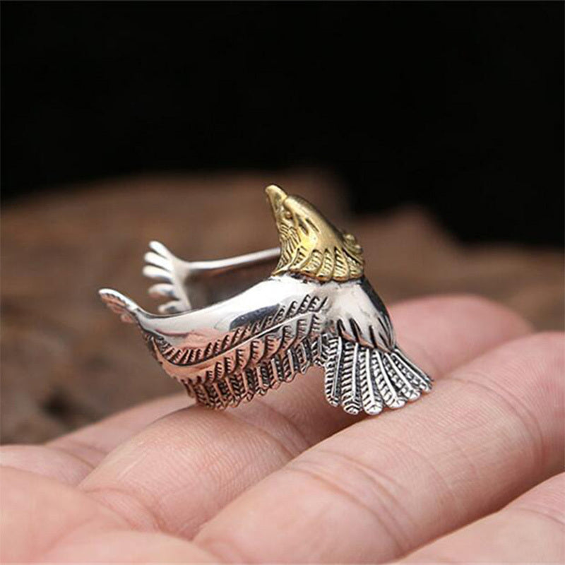 Adjustable Eagle Wing Open Ring Vintage Viking Punk Animal Statement Ring For Men Women Zinc Alloy Silver Finish