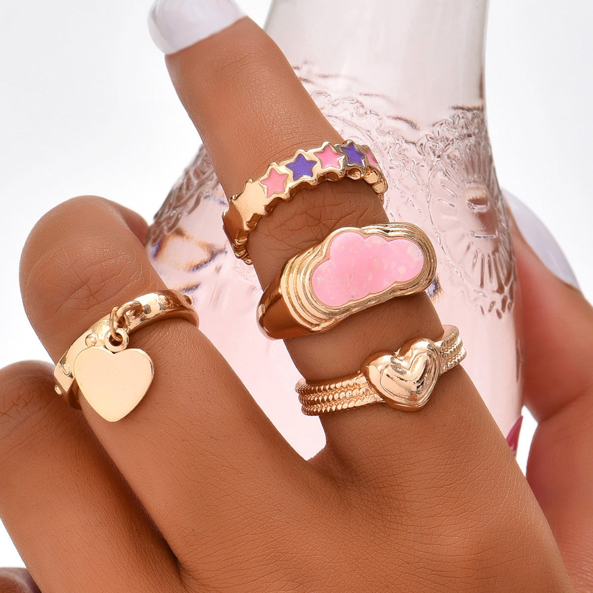 Womens Geometric Rings Set Fashionable Zinc Alloy Rings for Women Girls Elegant Accessory Trendy Must Have Set