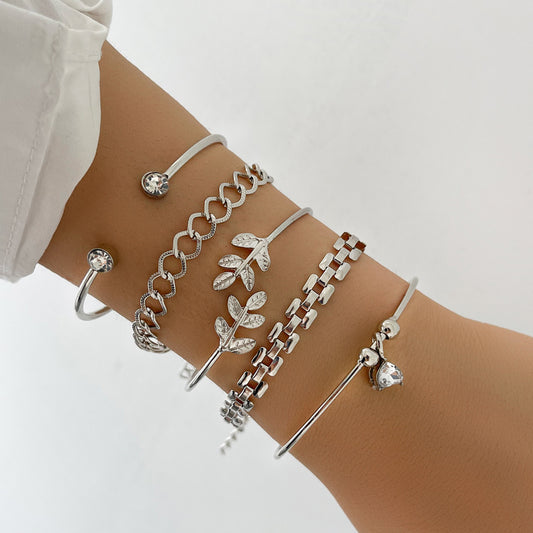 Bracelet Set for Women Rhinestone Beaded 5 Piece Jewelry