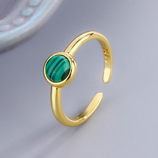 Malachite Round Copper Adjustable Ring For Women Fashion Jewelry Everyday Wear Gift For Elegant Style Gift Box