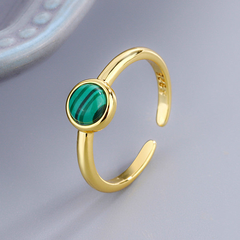 Malachite Round Copper Adjustable Ring For Women Fashion Jewelry Everyday Wear Gift For Elegant Style Gift Box