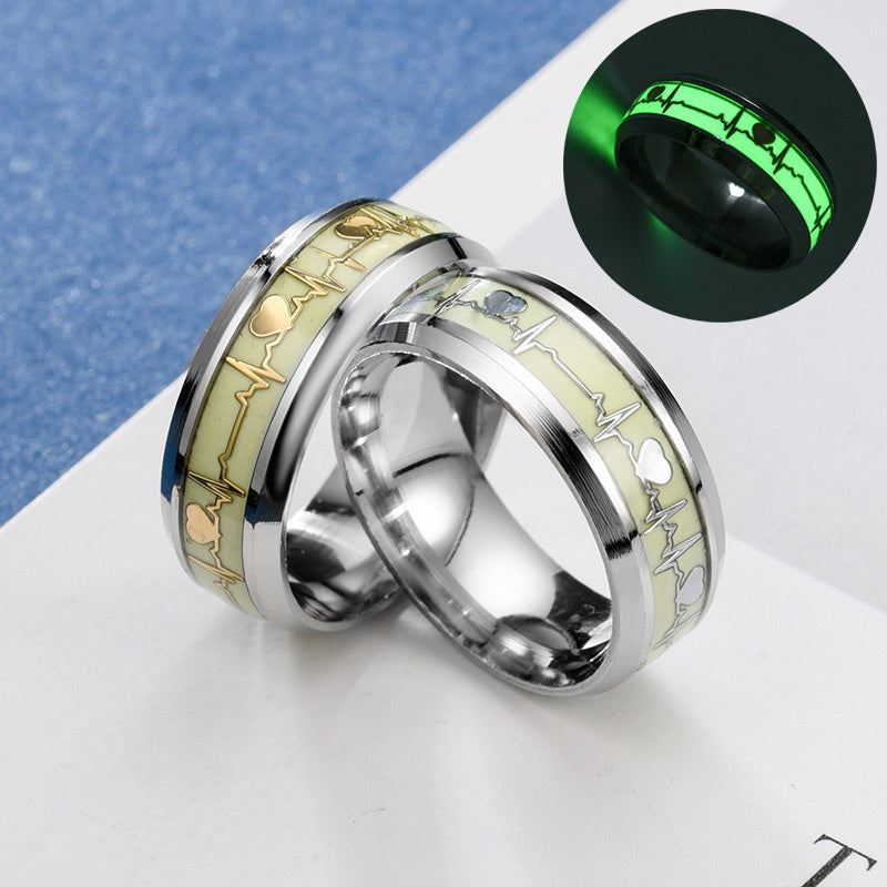 Couple Rings Heart Shaped Stainless Steel Rings For Birthdays Weddings Festivals Giving Glow In The Dark Rings