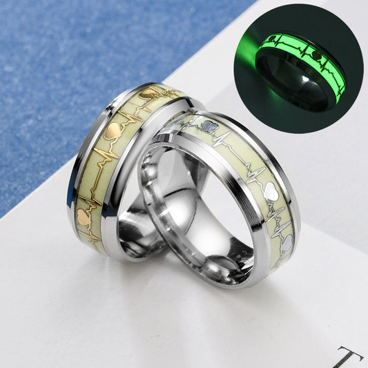 Couple Rings Heart Shaped Stainless Steel Rings For Birthdays Weddings Festivals Giving Glow In The Dark Rings