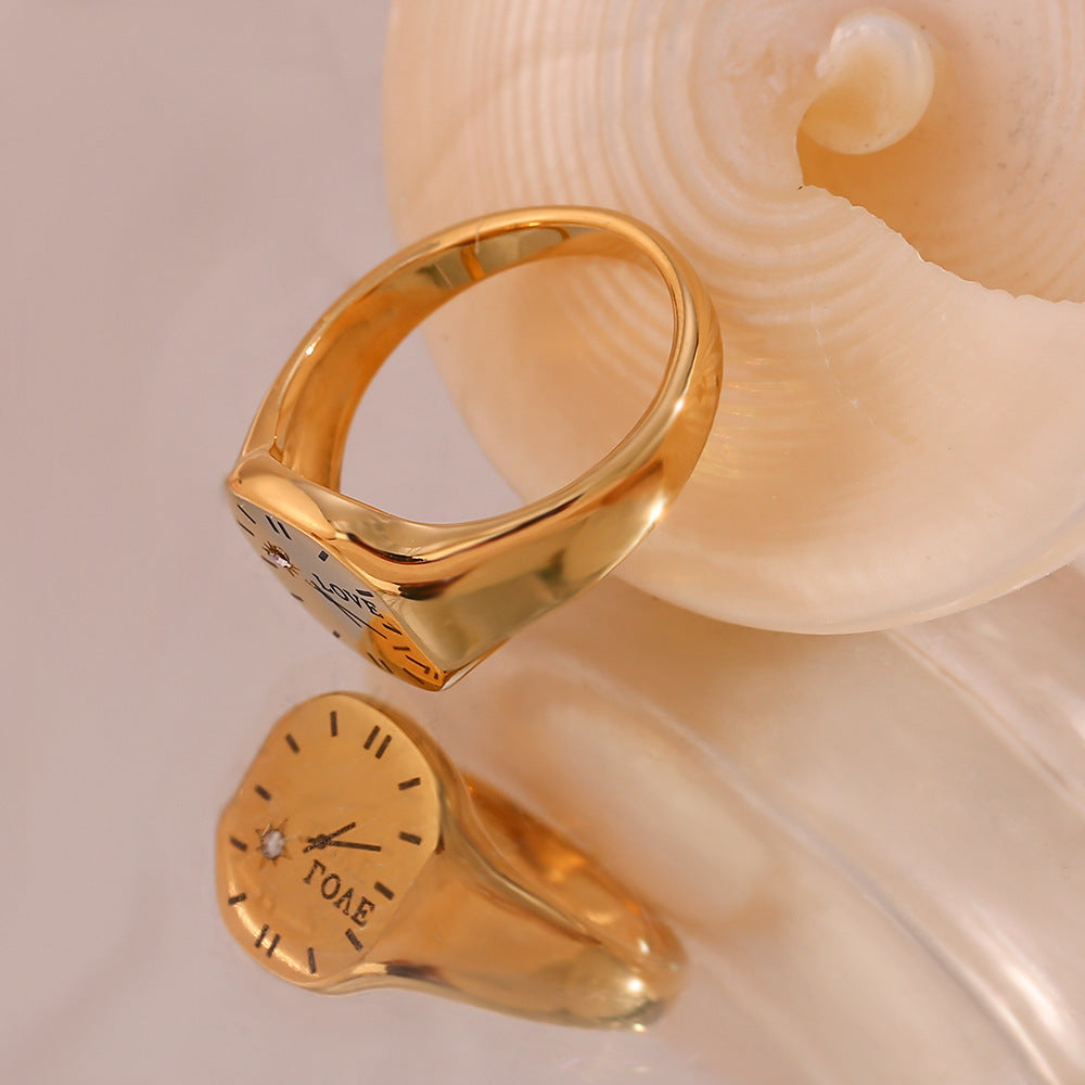 Stainless Steel Fashion Clock Ring Gold Geometric Statement Ring For Women And Girls Jewelry Gift Classic Look
