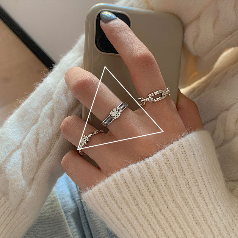 Geometric Square Ring Adjustable Opening Silver Plated Cupronickel Platinum Plated Jewelry For Women Fashion Trend