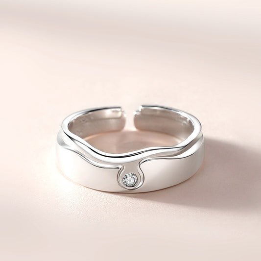 S925 Silver Zircon Ring Adjustable Opening Korean Ins Ring For Women or Men Couple Ring Platinum Plated Minimalist Ring Trendy Jewelry Gift