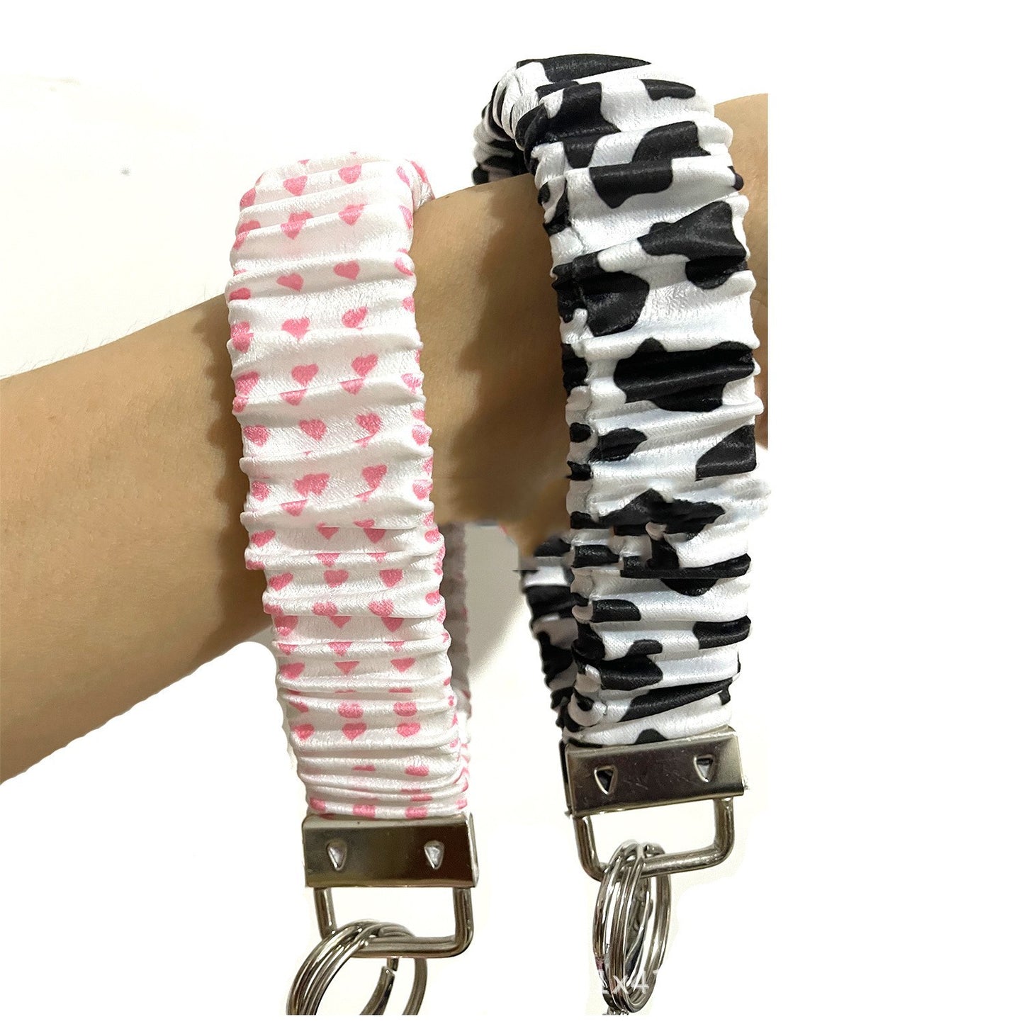 Metal Keychain Wrist Strap with Hair Ring Pink Love