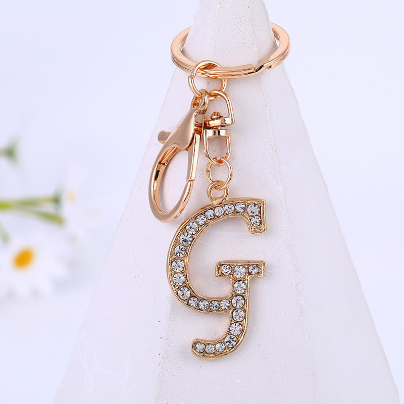 Personalized Initial Keychain With Diamond Inlay Letter Ring For Bags Cars Keys Durable Alloy Finish And Shine