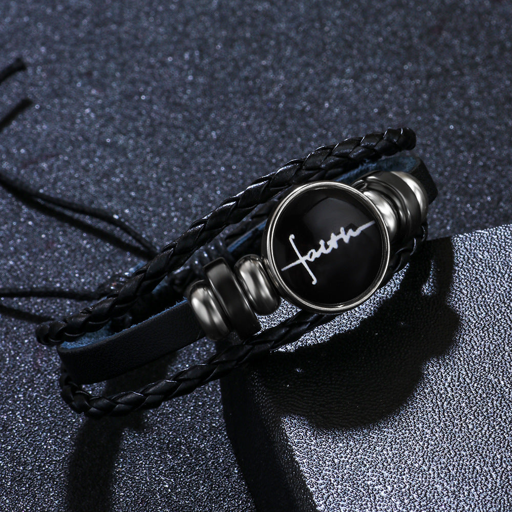 Unisex Woven Bracelet English Letter Buckle Material Material Fashion Jewelry English Leather Bracelet For Men