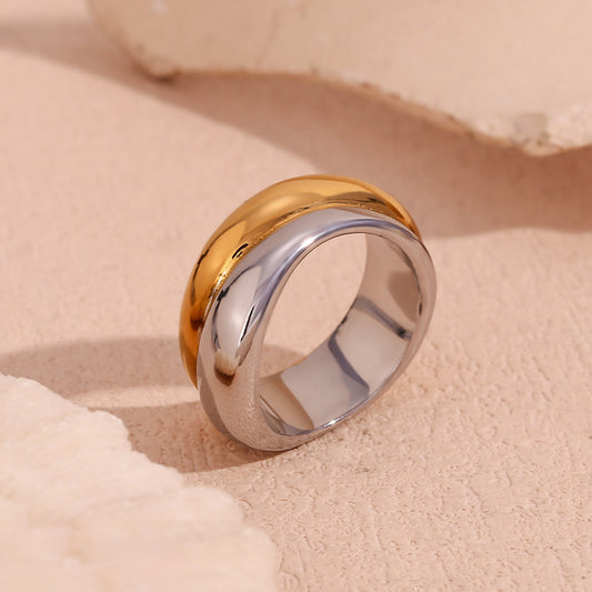 Womens Gold Ring Double Layer Irregular Design Stainless Steel Jewelry Creative Ring For Her Fashionable Gift For
