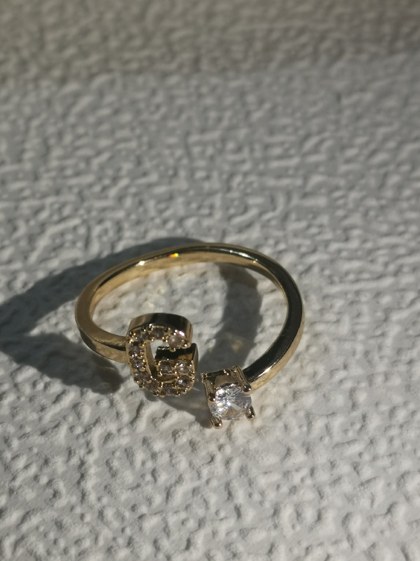 Unisex Copper Ring Adjustable Zircon Inlaid Letter Design