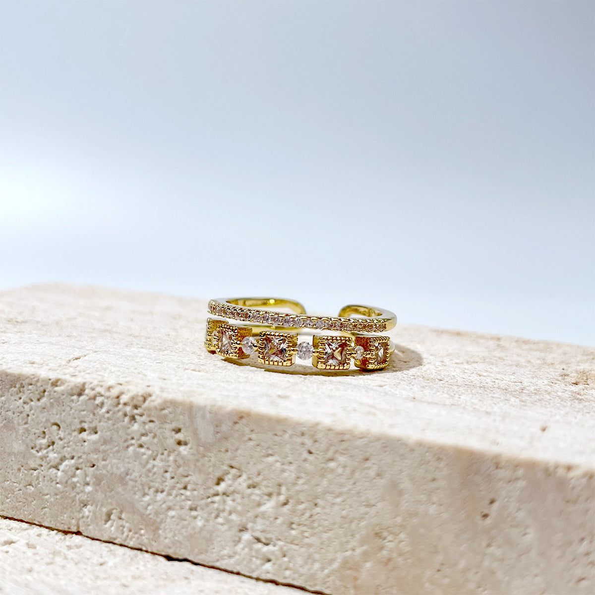 Womens Adjustable Diamond Zircon Ring In Rose Gold Copper Plated 18K Fashion Jewelry For Special Occasion Gem.