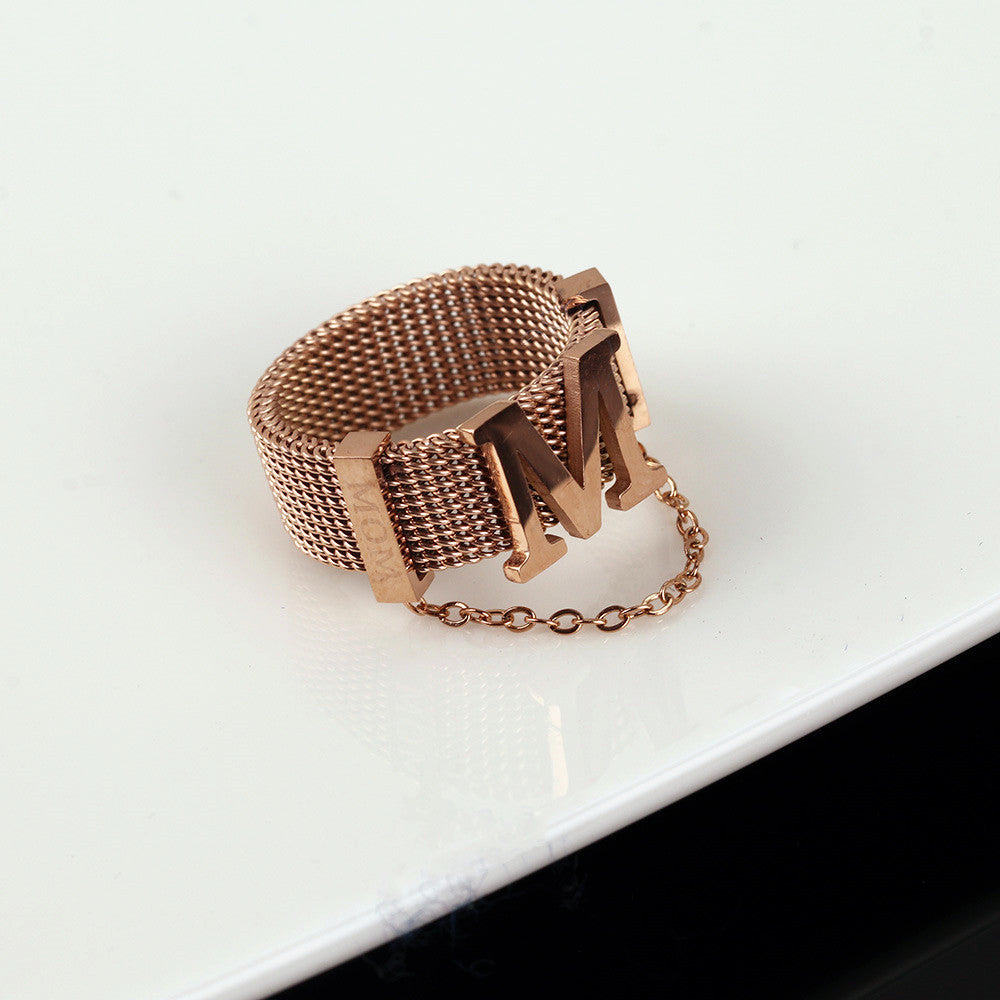 Letters M Initials Ring Titanium Steel Non Fading Geometric Design Versatile Fashion Jewelry For Everyday Wear