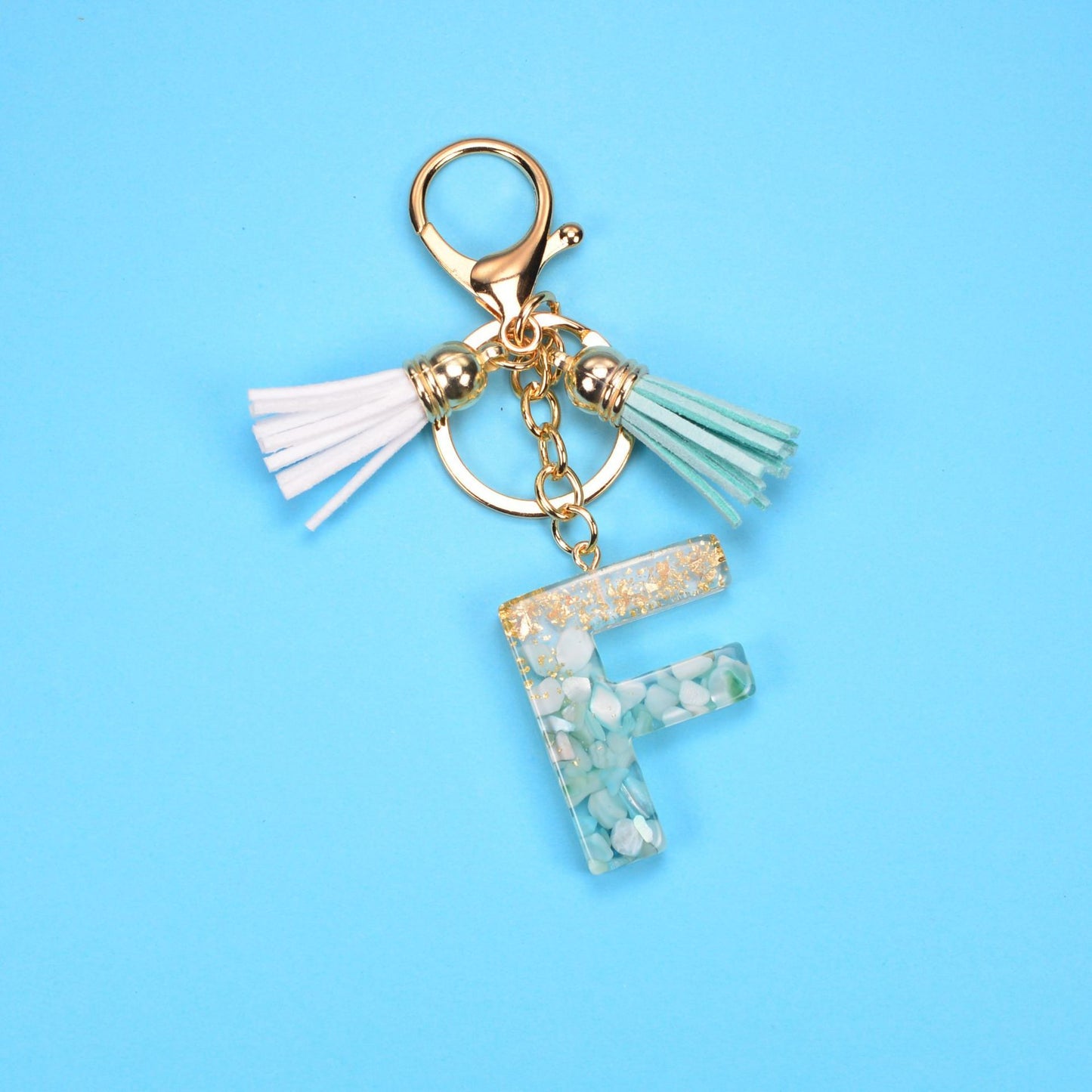 Resin Letter Keychain With Gold Foil Tassel And Alphabet Initial Keyrings For Purses Bags Backpacks Decoration