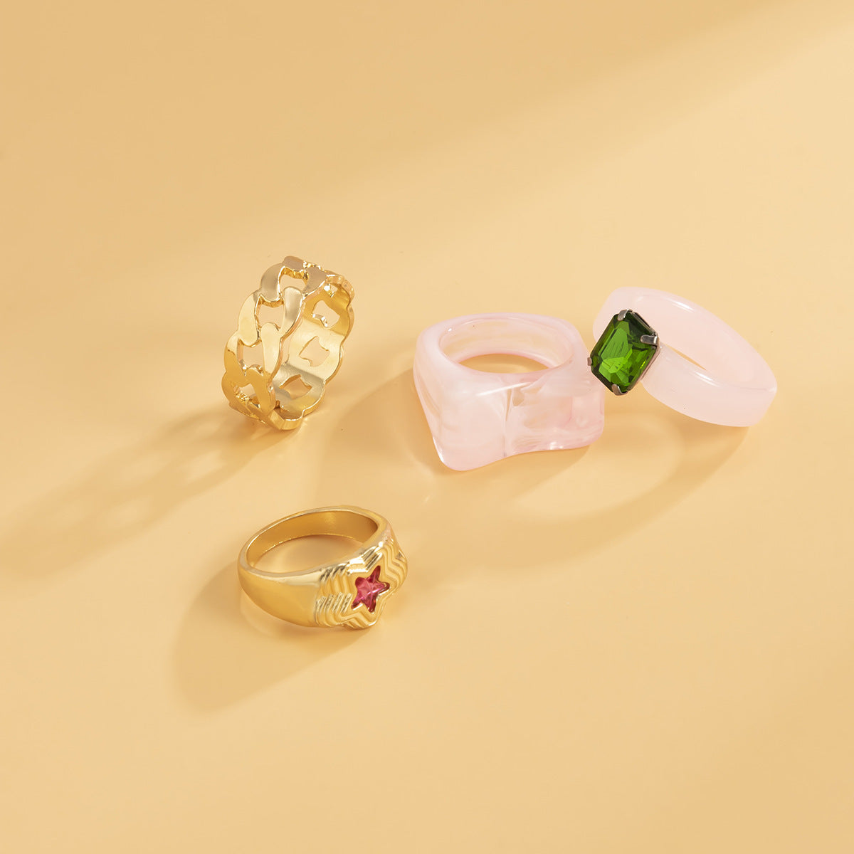 Geometric Metal Ring Set Of 4 Star Rings For Women Girls Ladies Non Inlaid Jewelry Durable Crafts For Day Wear