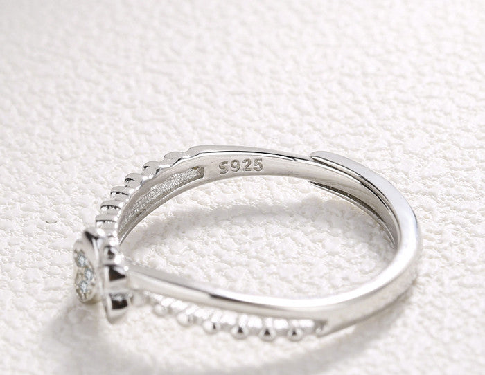 Womens 925 Silver Ring with Bow Knot Design Korean INS Adjustable Opening Diamond Ring for Women Girls Fashion Jewelry Gift