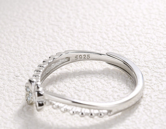 Womens 925 Silver Ring with Bow Knot Design Korean INS Adjustable Opening Diamond Ring for Women Girls Fashion Jewelry Gift