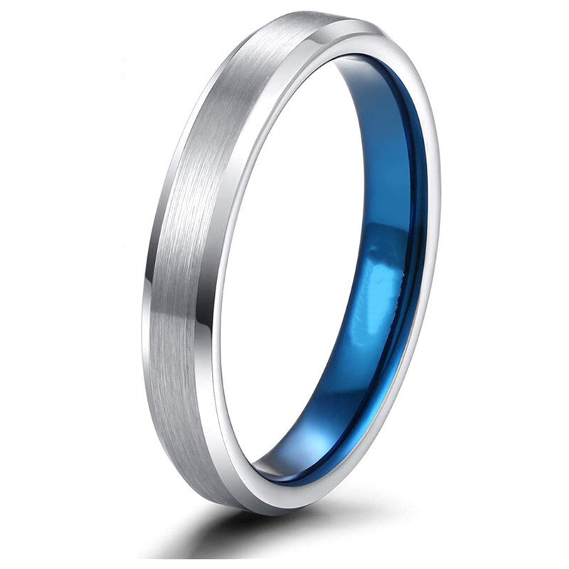 Stainless Steel Ring With Inner Blue Silver Geometry Design Band For Men Or Women Unisex Creative Jewelry Accessory