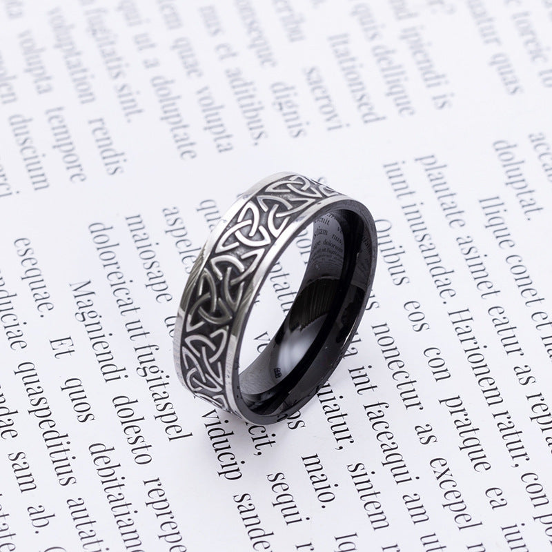 Mens Nordic Titanium Steel Viking Ring Geometric Band Electroplated Fashion Jewelry Statement Black Color Size