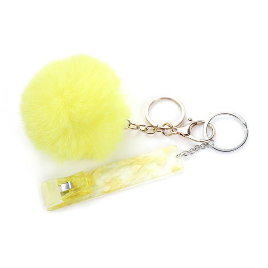 Touch Free Card Holder Keychain With Furry Ball DIY Accessory Secure Easy Card Carrying Contactless Card Clamp