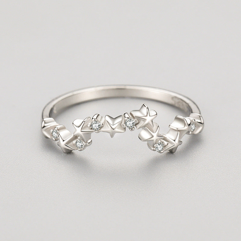 Womens Ring S925 Sterling Silver Star Zircon Ring Gold Plated Inlaid Gemstone Geometric Diamond Ring For Women