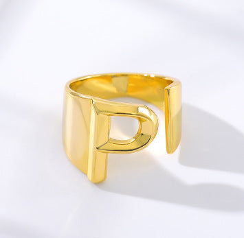 Women's Initial Letter Ring Wide Band Alphabet Copper Electroplated Personalized Statement Jewelry Gift Online