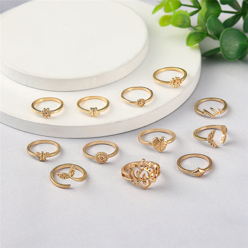 12 Pack Fashion Animal Joint Rings Set European Alloy Fishtail Rings Electroplated Zodiac Rings For Women And Men