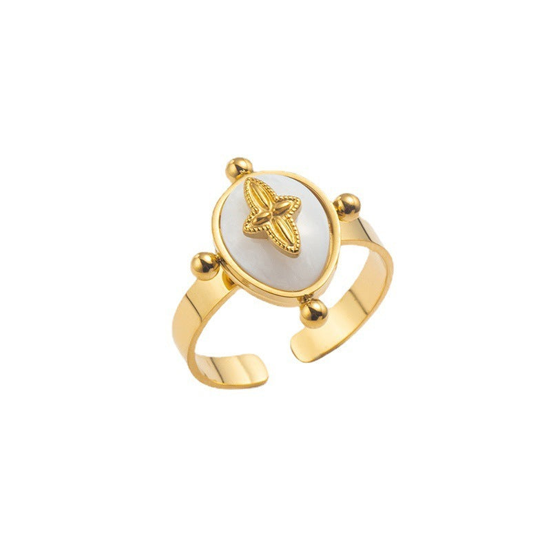 Four Pointed Star Ring Titanium Steel Adjustable Electroplated Luxury Fashion Jewelry Gift For Women Chic Look