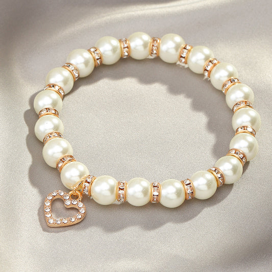 Korean Style Imitation Pearl Bracelet Love Bangle Alloy Spacer Jewelry Gift For Her Fashion Accessory Cute Gem