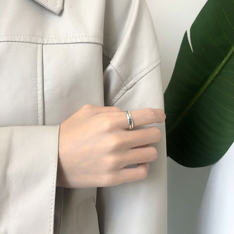 Sterling Silver Cross Ring Adjustable Unisex Band Ring Simple Fashion Jewelry For Women And Men Everyday Style