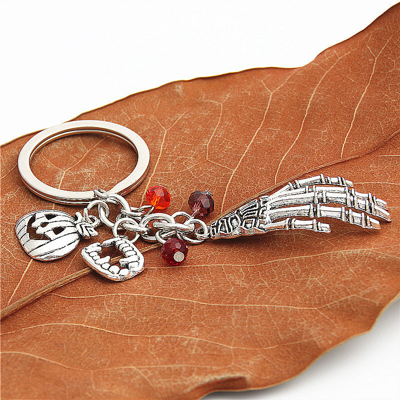 Women Keychain Alloy Keyring With Halloween Pumpkin Charm Wizard Broom Charm And Teeth Charms Trendy Key Chain