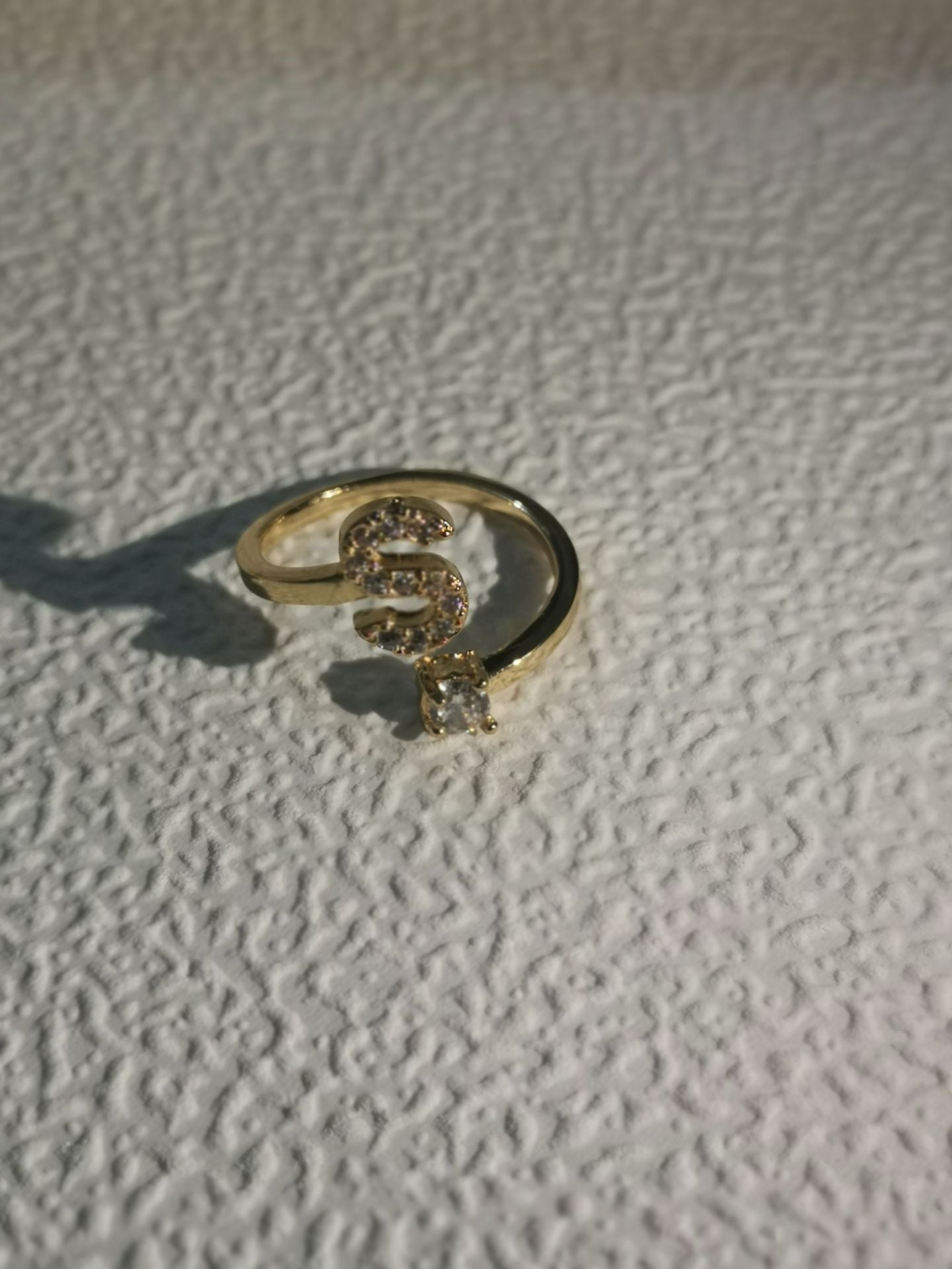 Unisex Copper Ring Adjustable Zircon Inlaid Letter Design