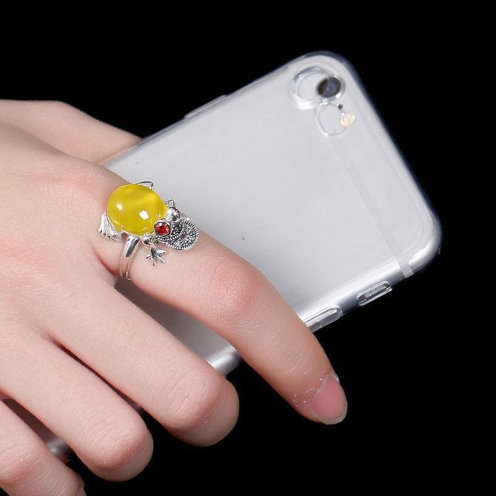 Copper Gold Plated Garnet Ring For Women With Toad Motif And Geometric Inlay Featuring Ethnic Style And Timeless Shine