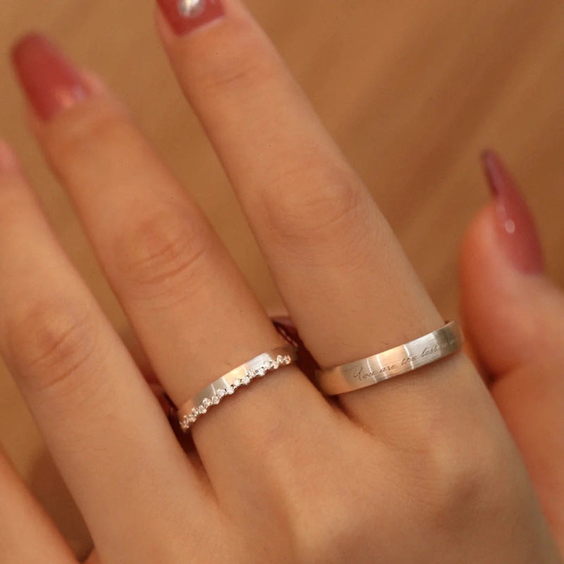 Matching Silver Couple Rings With Diamond Inlays Design
