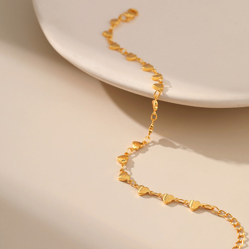 Women Heart Bracelet 18K Gold Plated Copper Love Chain Delicate Thin Heart Jewelry For Women Gift Everyday Wear