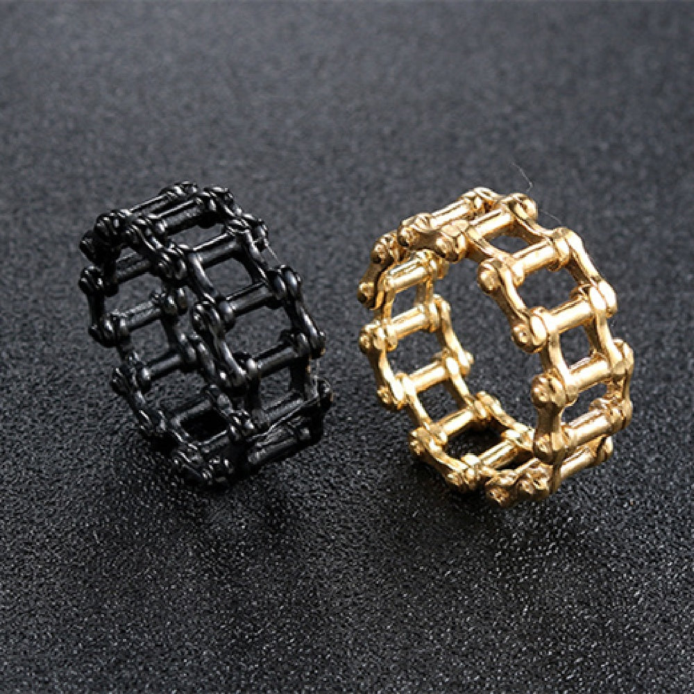 Titanium Steel Chain Band Ring For Men Black Gold Color 11mm Wide US Size 8 9 10 11 12 13 Stylish Everyday Wear