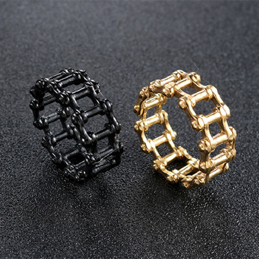 Titanium Steel Chain Band Ring For Men Black Gold Color 11mm Wide US Size 8 9 10 11 12 13 Stylish Everyday Wear