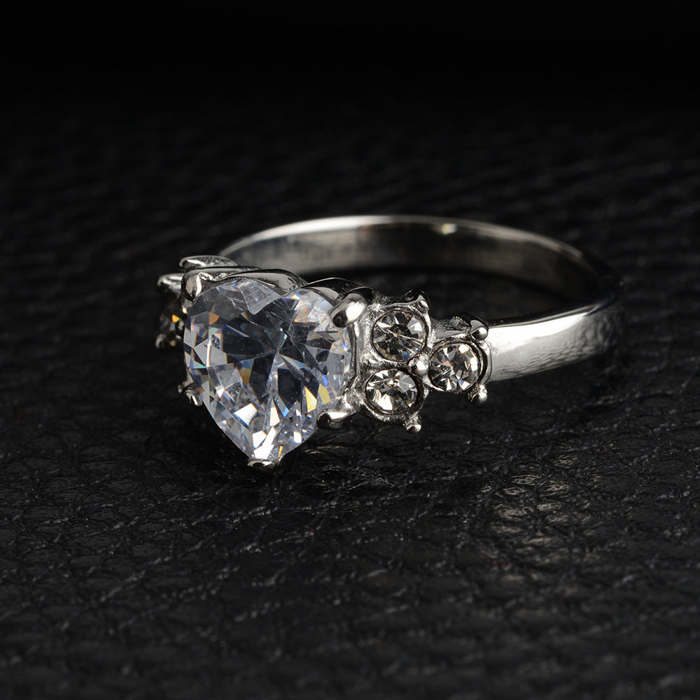 Women's Stainless Steel Heart Ring with 5A Zircon Stone Engagement Ring Perfect Gift for Her Geometric Metal Ring Available in Sizes 5 6 7 8 and 9