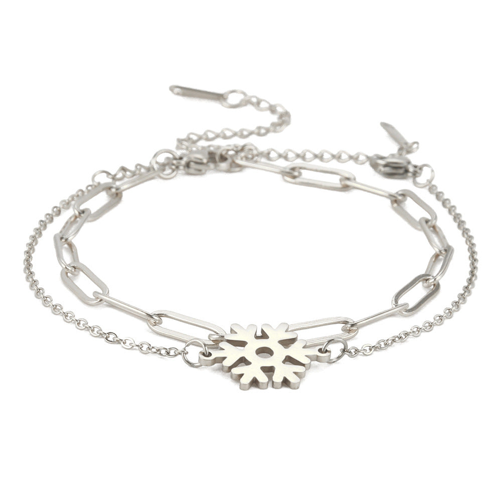 Womens Elegant Stainless Steel Double Layer Bracelet Pattern Design Simple Bangle Jewelry Gift For Her Stylish