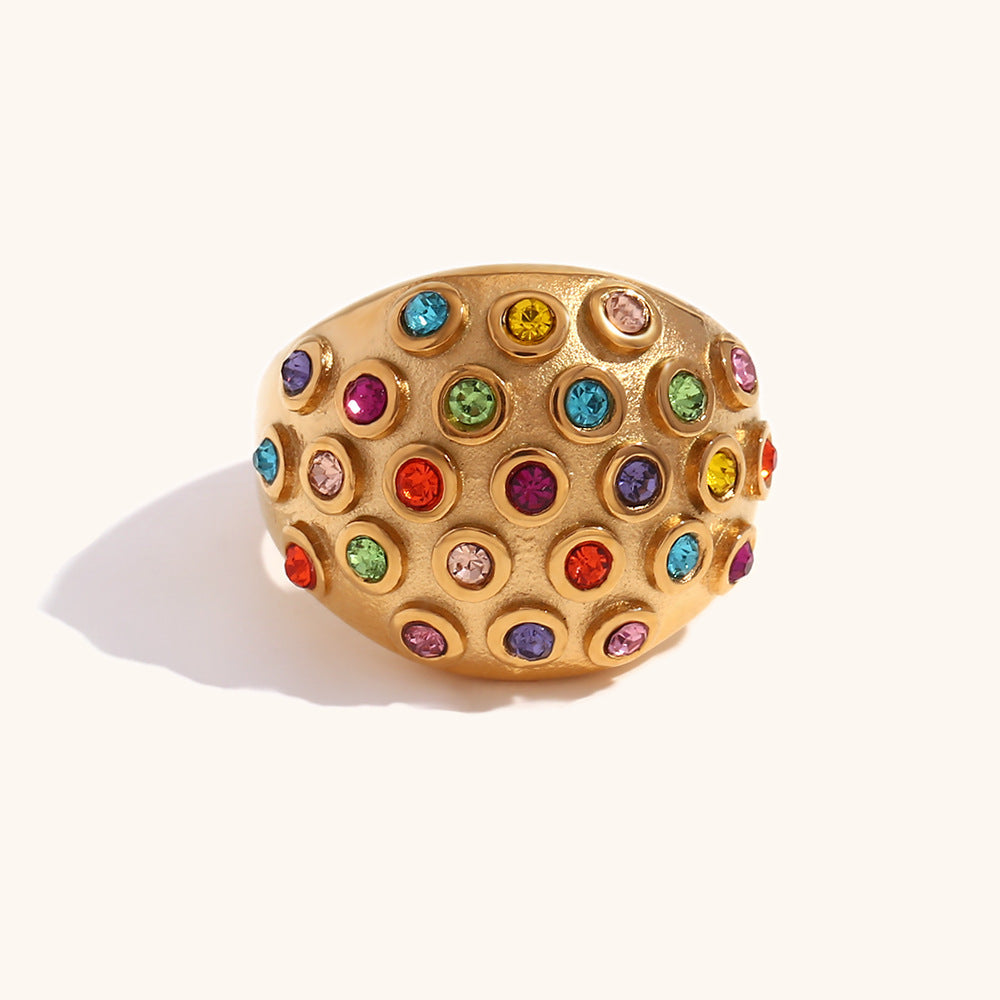 Women Ring Electroplated Ornament Vintage Diamonds Dome Design Zircon Inlay Stainless Steel Jewelry Size 6 7 8