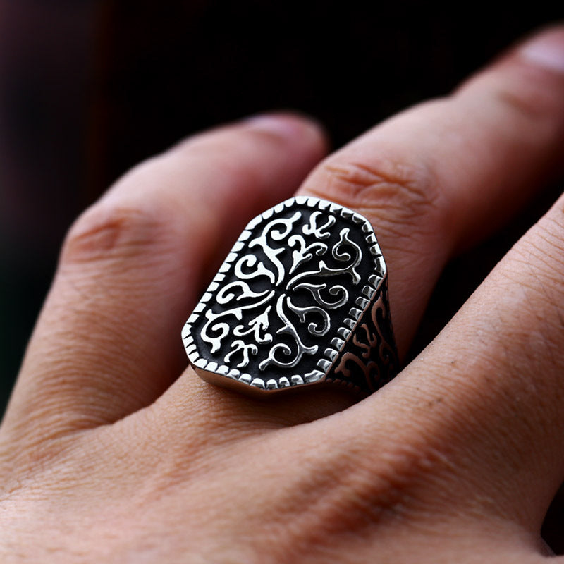 Mens Titanium Steel Carved Pattern Ring Retro Polishing Style Size 7 8 9 10 11 12 13 Jewelry Polished Pattern Ring