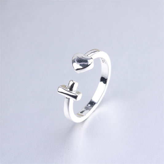 Womens Adjustable Ring 18K Gold Plated Copper Cross Heart Dainty Delicate Everyday Jewelry Lustre Gift For Her