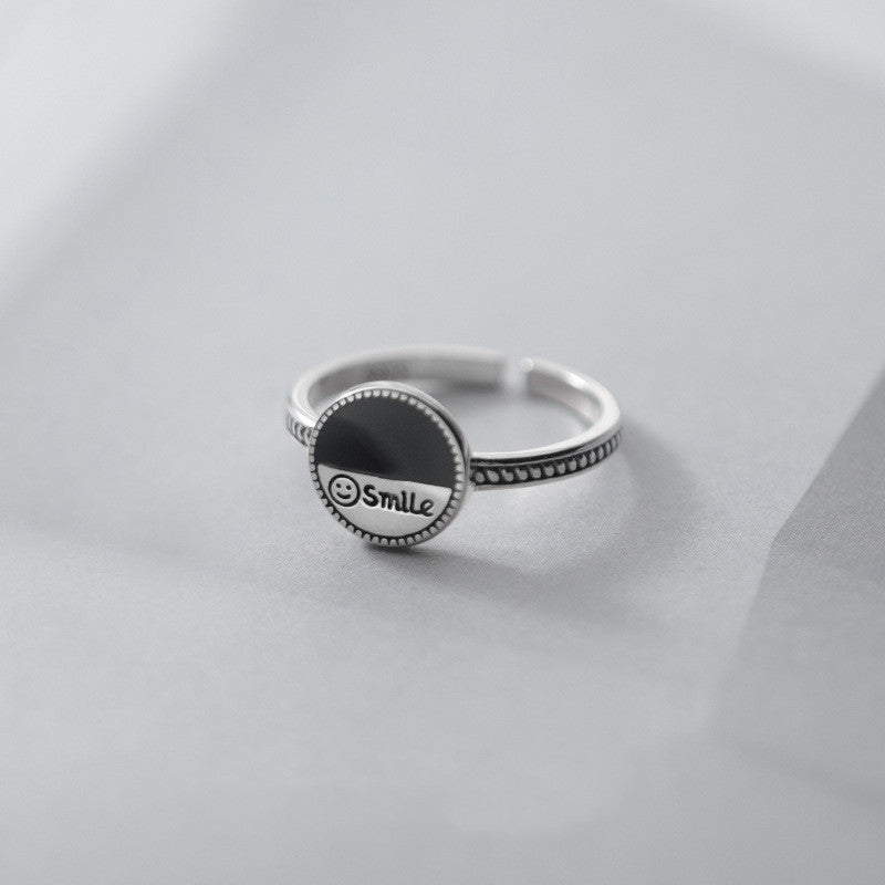 Sterling Silver Smiley Face Ring Open Geometric Design