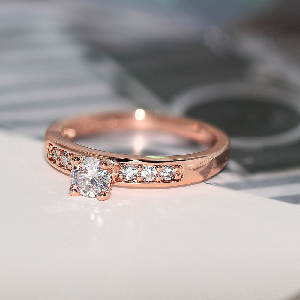 Copper Zircon Ring With Gold Plating Hand Polished Engagement Ring European American Design For Women For Everyday Wear