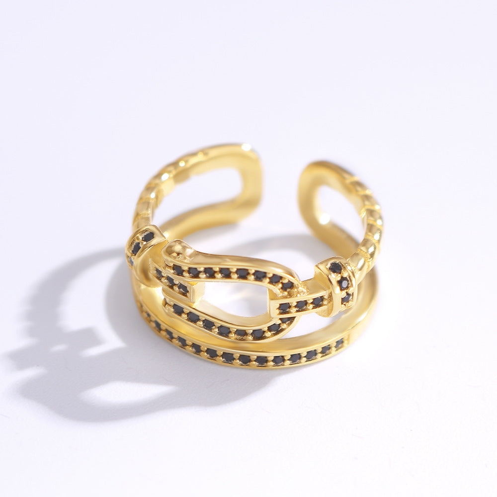 Womens Ring Golden Dripping Oil Cartoon Character Design Thai Silver Gold Plated Double Layer Elegant Fashion Ring